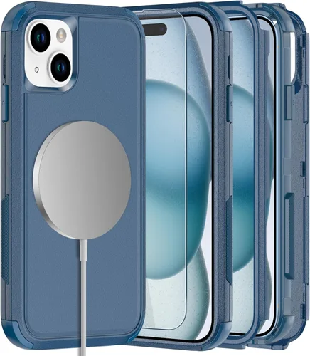 Vista 32 de Diverbox Funda para iPhone 15 [a prueba de golpes] [a prueba de caídas] [protector de pantalla de vidrio templado], funda de protección resistente