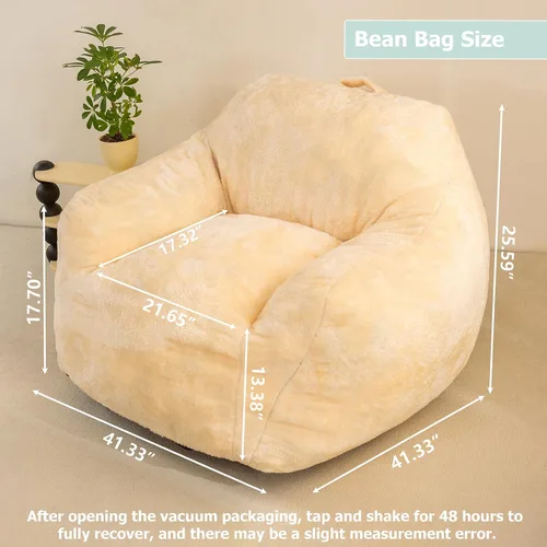 Vista 2 de Sofá puf para adultos, sofá puff para leer, jugar, relajarse, funda suave y duradera, sofá perezoso, color marfil