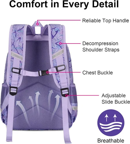 Vista 9 de Octsky - Juego de mochila escolar para niños y niñas con lonchera, Classic Lago Floral