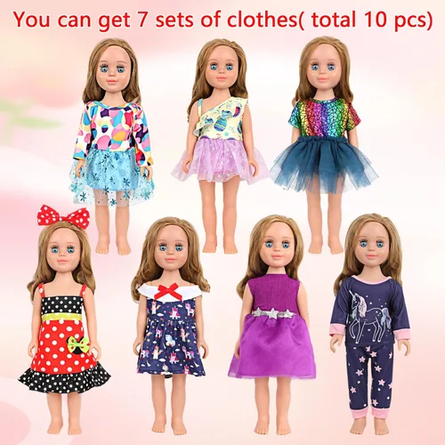 Vista 2 de MSYO Ropa de muñeca de 18 pulgadas, 7 juegos, 6 trajes de muñeca de vestir + 1 juego de pijama con zapatos y accesorios para el cabello de muñeca
