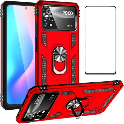Vista 62 de Funda para Xiaomi POCO X3 NFC /X3 Pro con protector de pantalla, armadura de protección militar híbrida resistente a prueba de golpes, funda Negro