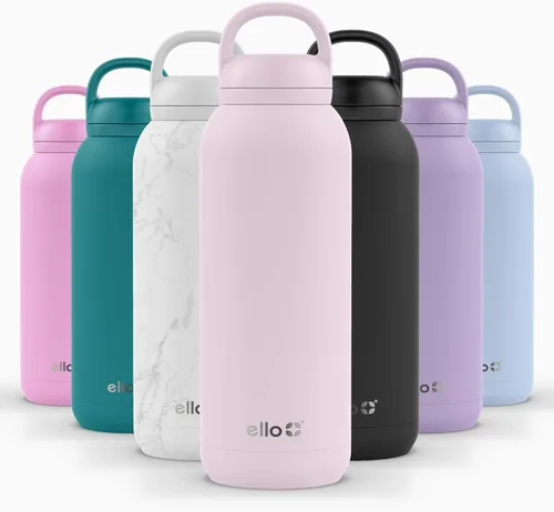 Vista 25 de Ello Cooper Twist - Botella de agua de acero inoxidable de 32 onzas con tapa popote A prueba de fugas Doble pared y aislada al vacío Asa