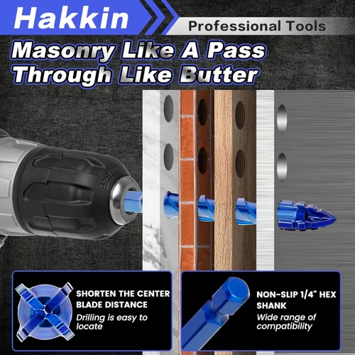 Vista 6 de Hakkin - Juego de 16 brocas de mampostería excéntricas dentadas (1/4 a 9/16 pulgadas), juego de brocas para hormigón con vástago hexagonal