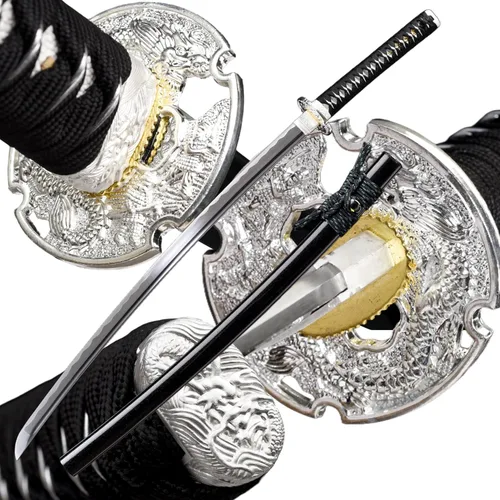 Vista 15 de Katana，Hand-Forged Katana Sword，Razor-Sharp 1095 & T10 Damascus Steel Blade, Full-Tang Structure for Martial Arts Practice, Collector's Display