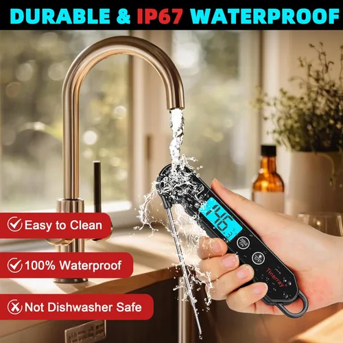 Vista 3 de Termómetro digital de carne para cocinar, asar y barbacoa - Termómetro de lectura instantánea ultrarrápida con diseño impermeable, retroiluminación