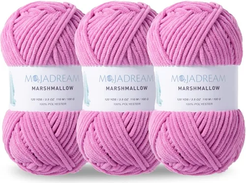 Vista 17 de 3PCS Hilo de Chenille de 3.5oz para Mantas Amigurumi: Hilo de Terciopelo Suave para Bebé Tejido y Ganchillo Voluminoso 5# Hilo 3 Madejas de 100g