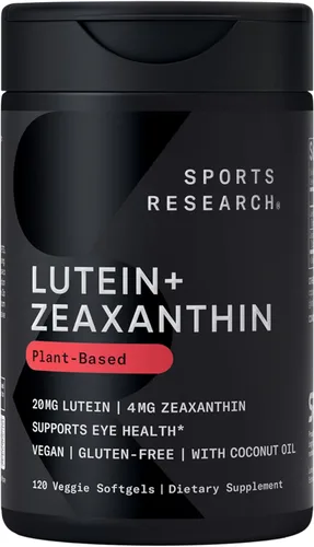 Sports Research® Cápsulas de luteína y zeaxantina, suplemento de apoyo para la salud ocular hecho con Lute-Gen® y aceite de coco orgánico, apto para