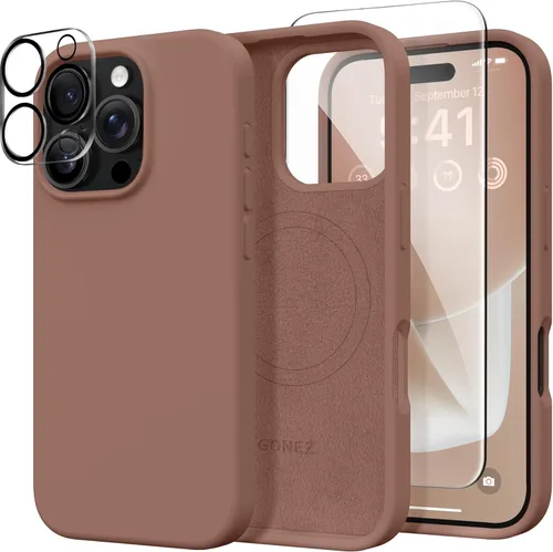 Vista 603 de GONEZ Funda magnética para iPhone 14, compatible con Magsafe, con protector de pantalla + protector de cámara, forro de microfibra antiarañazos