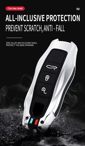 Vista 5 de ontto Funda para llavero para control remoto de llave inteligente Porsche 2010 en adelante 3 Botones-negro
