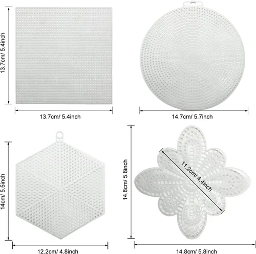 Vista 2 de Allazone 52 hojas de lona de plástico de malla, 4 formas, lienzo de plástico para manualidades, bordado, punto de cruz, hilo acrílico, proyectos