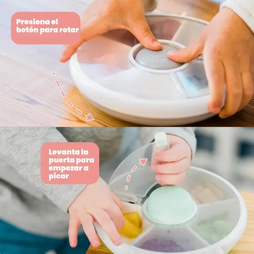 Vista 5 de GoBe Paquete de Spinner de Bocadillos Pequeño para Niños con Correa y Hoja de Adhesivos - Envase Reutilizable para Aperitivos con Dispensador de 5