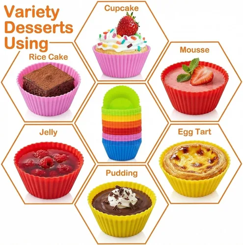 Vista 7 de RAINFLOW Paquete de 36 tazas de silicona para hornear cupcakes, reutilizables y antiadherentes, mini moldes de silicona para muffins, forros