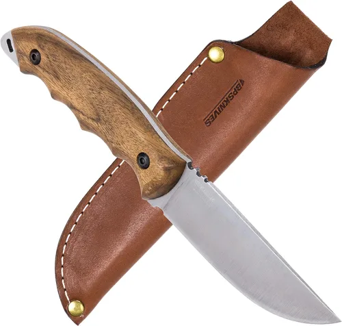 BPSKNIVES HK4 CSH - Cuchillo de acero al carbono de hoja fija - Cuchillo de espiga completa con funda de cuero - Cuchillo táctico de supervivencia -