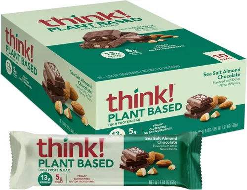 Vista 8 de think! Barras de alto contenido proteico a base de veganas/plantas, 0.46 oz de proteína, 0.18 oz de azúcar, sin edulcorantes artificiales, sin