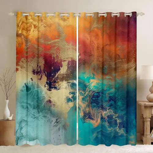 Vista 7 de Cortinas abstractas con textura de mármol azul marino para oscurecer el dormitorio, sala de estar, niñas, azul marino y dorado, cortinas opacas