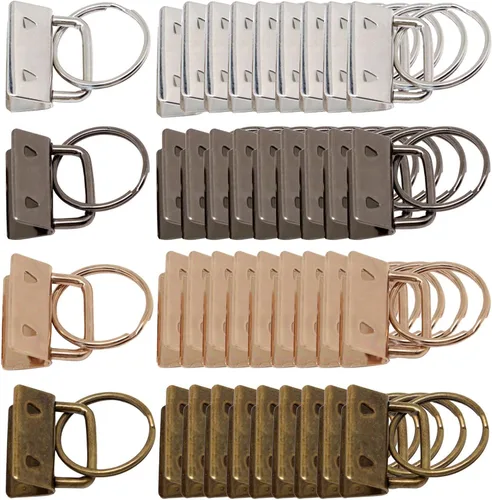 Vista 11 de Accesorios para llavero, 40 piezas de accesorios de llavero de 1 pulgada con anillo dividido para llavero de pulsera, cordón para llaves