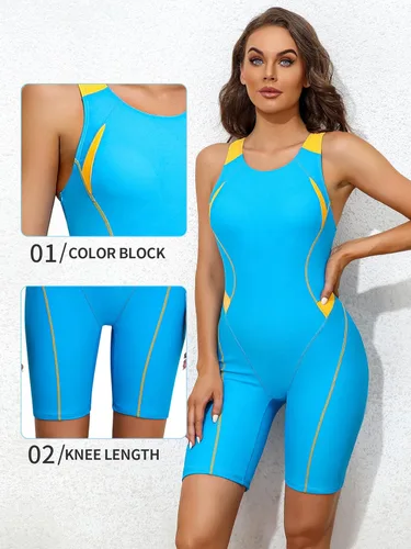 Vista 3 de ATTRACO Trajes de baño atléticos de una pieza para mujer, trajes de baño Boyleg con espalda cruzada