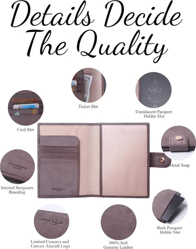 Vista 5 de Portapasaportes de cuero auténtico para pasaporte, con bloqueo Rfid - con compartimento para documentos de identificación