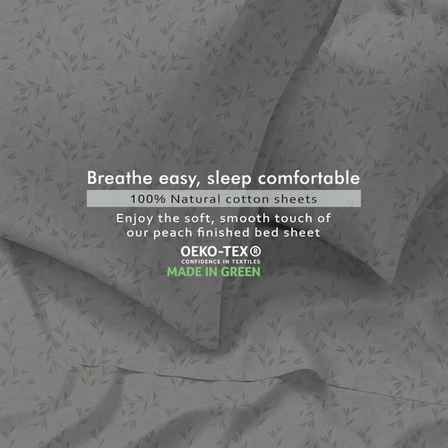 Vista 8 de RUVANTI 4 piezas de sábanas de algodón - 100% algodón natural suave, ligero y transpirable, sábanas de percal crujiente, juego de sábanas Botanica