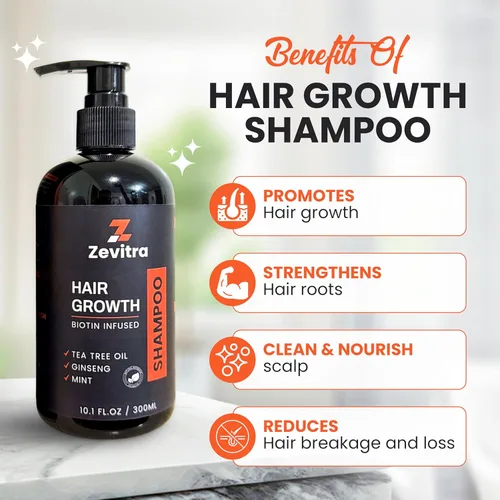 Vista 7 de Champú para el crecimiento del cabello, fórmula botánica natural con infusión de biotina con aceite de árbol de té, ginseng y menta para un cabello