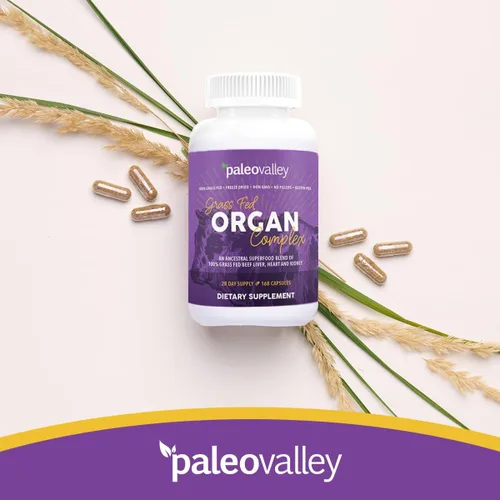 Vista 5 de Paleovalley Complejo de órganos de carne de res alimentada con pasto, mezcla de hígado, corazón y riñón liofilizados, 1 botella
