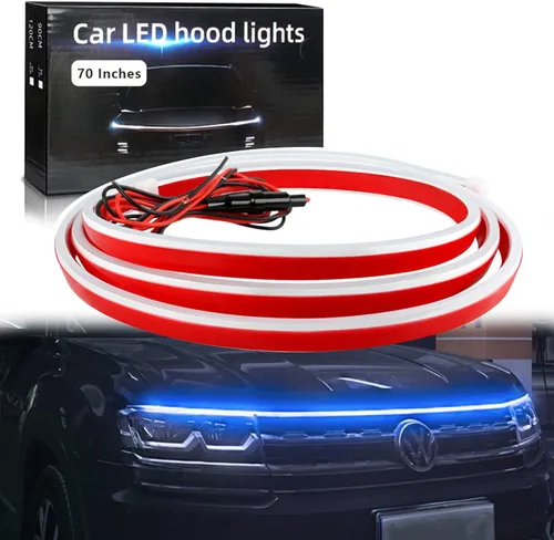 Vista 34 de Tira de luz para capó de automóvil, 31 pulgadas, tira de luces LED azules exteriores para capó, flexible, impermeable, escaneo dinámico DC12V, luces