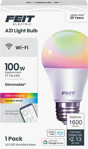 Vista 4 de Feit Electric OM60/RGBW/CA/AG Bombilla LED inteligente WiFi, cambio de color y regulable, compatible con Alexa o Google Assistant, no requiere