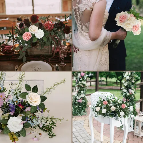 Vista 30 de Flores artificiales, rosas falsas de espuma de aspecto real, combo de flores artificiales de boda para ramos de boda, centros de mesa, arreglos