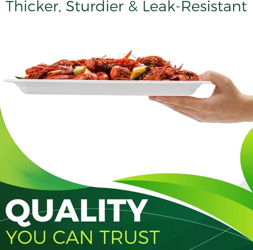 Vista 6 de Paquete de 50 bandejas rectangulares desechables de 14 pulgadas, platos de papel compostables extra grandes para servir cangrejos, langostas