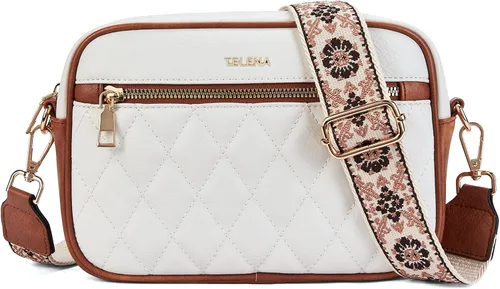 Telena Crossbody bags for Women Trendy Quilted Crossbody Bag Faux Leather Purse with Wide Strap