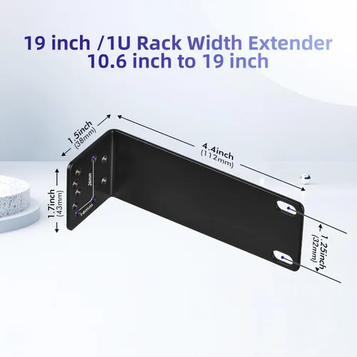Vista 2 de Kit de oído para rack TP-Link de 19 pulgadas para interruptores de montaje en rack 1U Extensor de ancho de 10.6 pulgadas a 19 pulgadas