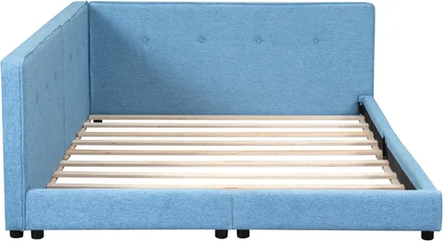 Vista 125 de Sofá cama de tamaño individual con 2 cajones y barandilla rústica, cama de plataforma capitán de madera con soporte de listones resistente, sofá