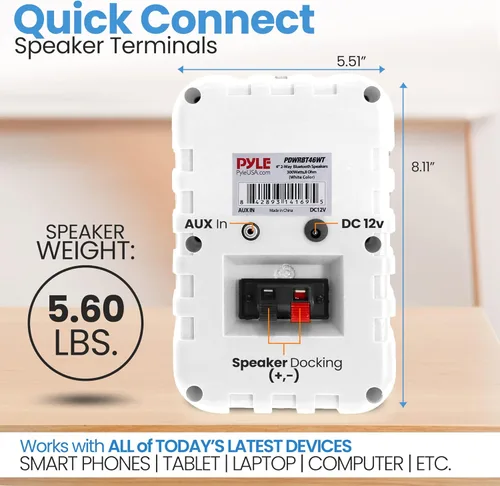 Vista 6 de Pyle Pares de altavoces Bluetooth para interiores y exteriores, 300 W, doble impermeable, 4 pulgadas, sistema de altavoces de rango completo de 2