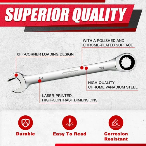 Vista 3 de Juego de 22 llaves combinadas de trinquete, juego de llaves de trinquete combinadas, 72 dientes, métricas y SAE, 0.236-0.709 in, 1/4-3/4 pulgadas