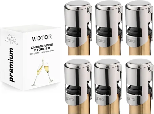 Vista 9 de WOTOR Tapones de Champán de Acero Inoxidable - Tapones de Botella de Champán con Sello de Silicona, Corcho Reutilizable y Ahorrador, Adecuados