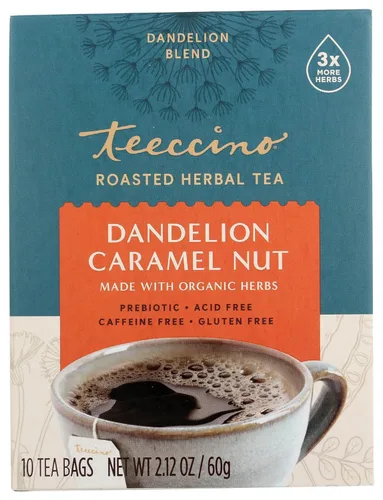 Vista 8 de Teeccino Dandelion Caramel Nut Tea - Caffeine Free, Roasted Herbal Tea with Prebiotics, 3x More Herbs than Regular Tea Bags, Gluten Free - 10 Tea