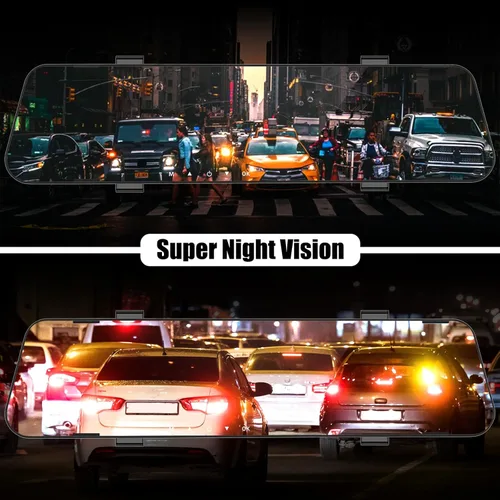 Vista 3 de Cámara de salpicadero de espejo para automóviles, espejo retrovisor de 4.5 pulgadas, 1080P cámaras duales de visión frontal y trasera, súper visión