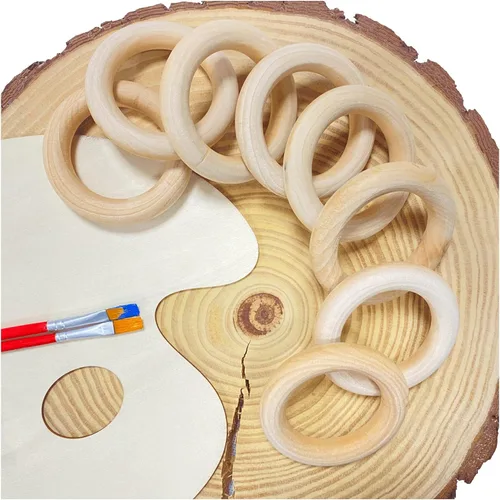 Vista 4 de 40 anillos de madera sin terminar de 2.9 pulgadas para manualidades, círculo de madera maciza natural para proyectos hechos a mano de macramé