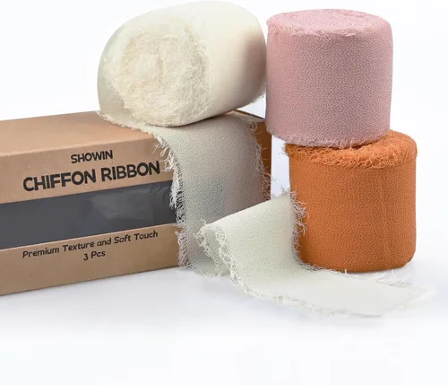 Vista 13 de 3 rollos de cinta de gasa con flecos hecha a mano, de chifón, color negro, de 1.5 pulgadas de ancho x 7 yardas de largo, cinta estilo seda