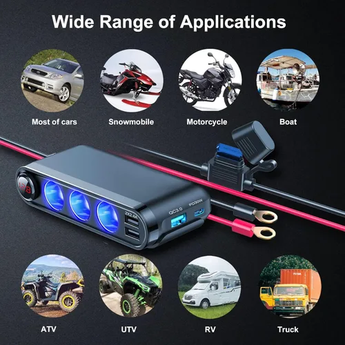 Vista 3 de EUGIZMO Divisor de enchufe para encendedor de cigarrillos de 12 V, 200 W, 3 enchufes, adaptador de encendedor de cigarrillos para automóvil, divisor