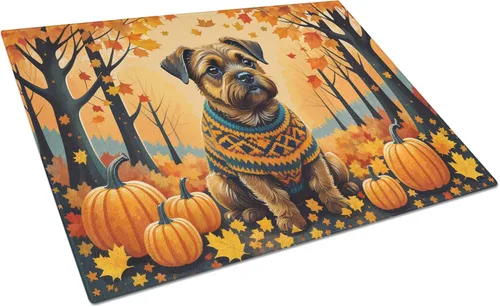 Vista 46 de Caroline's Treasures DAC1024LCB Boston Terrier - Tabla de cortar de vidrio de otoño grande decorativa de vidrio templado para cocina, tabla