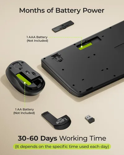 Vista 6 de seenda COE200 - Combo de teclado y mouse Bluetooth inalámbrico, ergonómico con reposamuñecas, conexión multidispositivo, tamaño completo, compatible