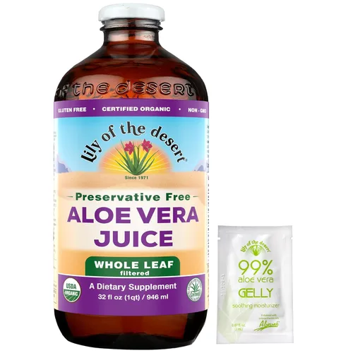 LILY OF THE DESERT Jugo de aloe vera orgánico de hoja entera sin conservantes, 32 onzas líquidas