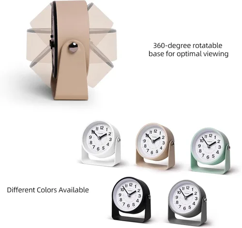 Vista 4 de Reloj de alarma analógico TIMESS, silencioso, de cuarzo sin tictac, funciona con pilas, con función de repetición y luz bajo demanda, fácil