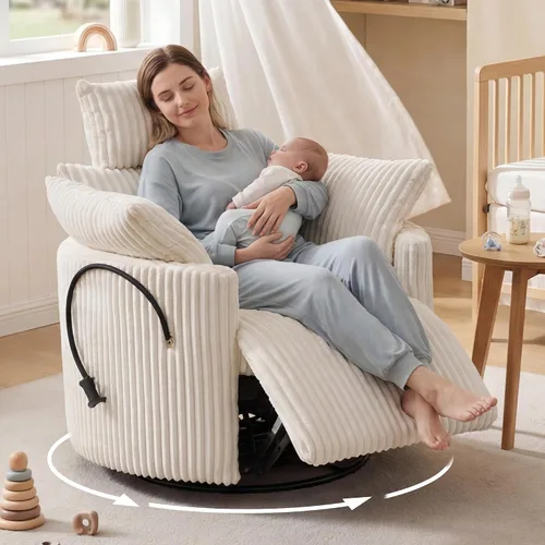 Vista 15 de Silla reclinable eléctrica de pana con USB y reposacabezas ajustable, color Corduroy-gris-eléctrico
