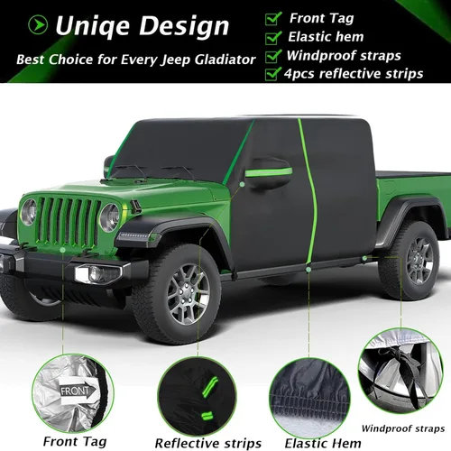 Vista 3 de Big Ant Funda impermeable para cabina de automóvil para Jeep Gladiator JT 2020-2023, protección para todo tipo de clima al aire libre con cremallera