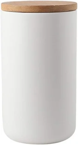 Vista 9 de Envase de cerámica para almacenamiento de alimentos con tapa hermética de bambú, envase de cocina de estilo simple para almacenamiento de alimentos
