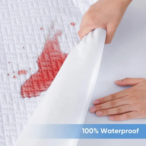 Vista 3 de Hanherry - Protector de colchón 100 % impermeable tamaño Queen, funda de colchón de bambú 3D de tela de aire refrescante, suave, transpirable, sin