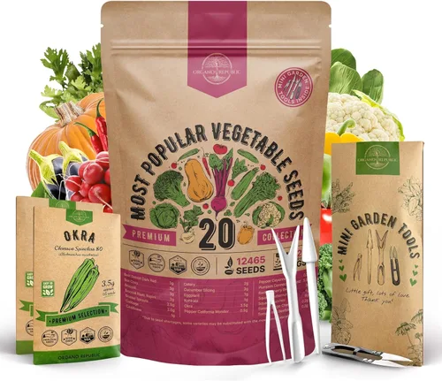 Paquete variado de 20 semillas de verduras, más de 12,465 semillas de reliquia sin OMG para plantar verduras y frutas en paquetes de semillas