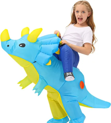 Vista 5 de Kids Inflatable Costume, Triceratops Dinosaur Halloween Cosplay Costume with LED Light for Cosplay Party Blue